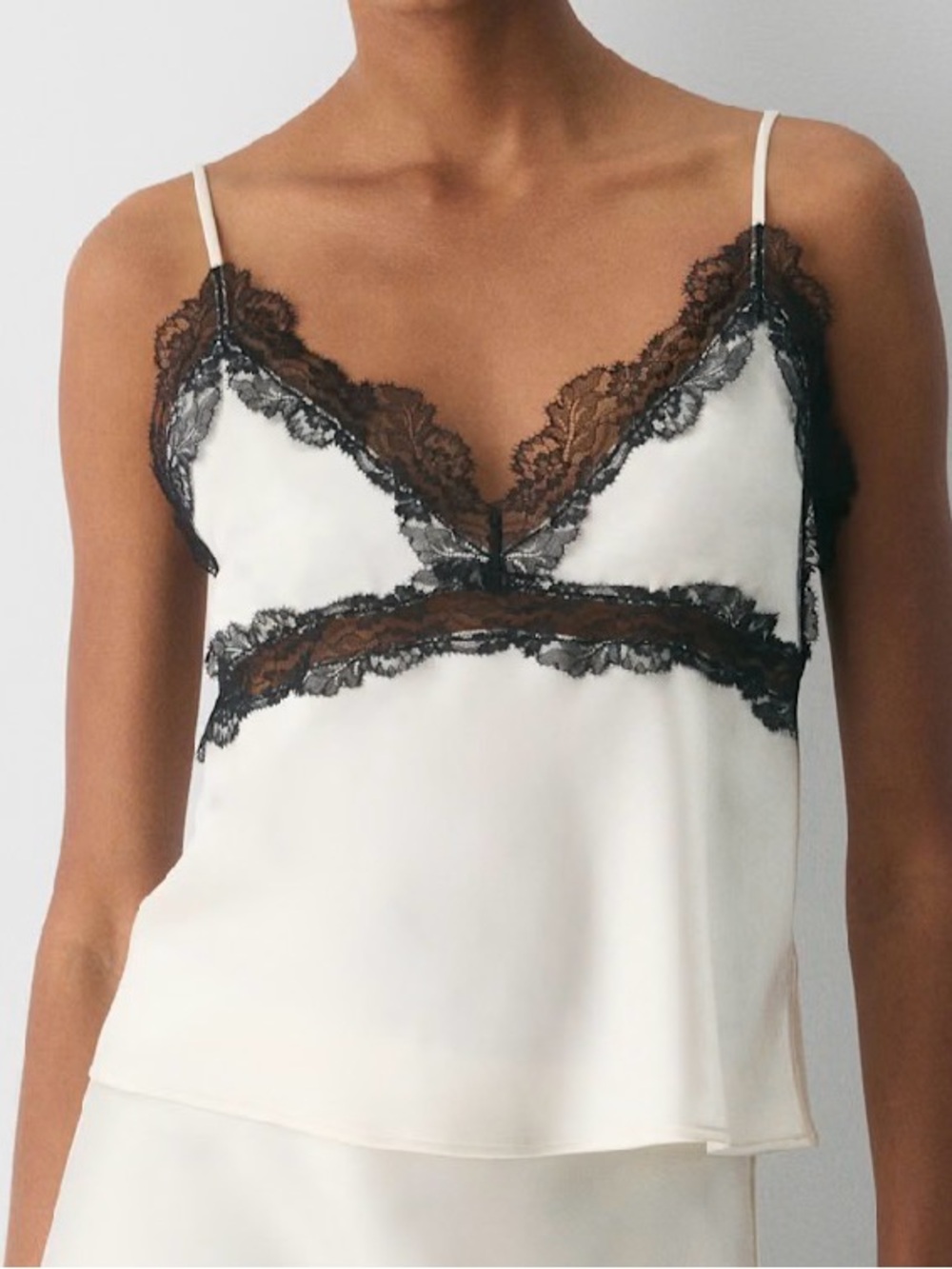 Aritzia Ten foxtrot satin Camisole with Black Lace Trim